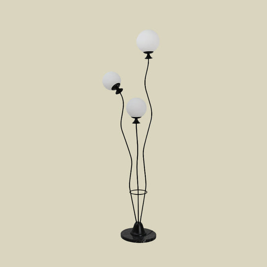 Modernist Glass Ball Standing Floor Lamp With Curved Arm - 3 Heads For Living Room Reading