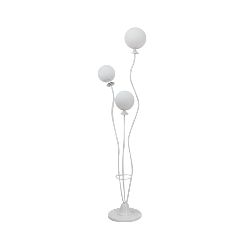 Modernist Glass Ball Standing Floor Lamp With Curved Arm - 3 Heads For Living Room Reading