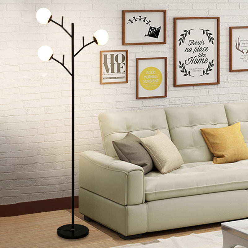 Contemporary Metal Floor Lamp - Tree-Like Design With 3 Bulbs Black/White Bedroom Lighting Black