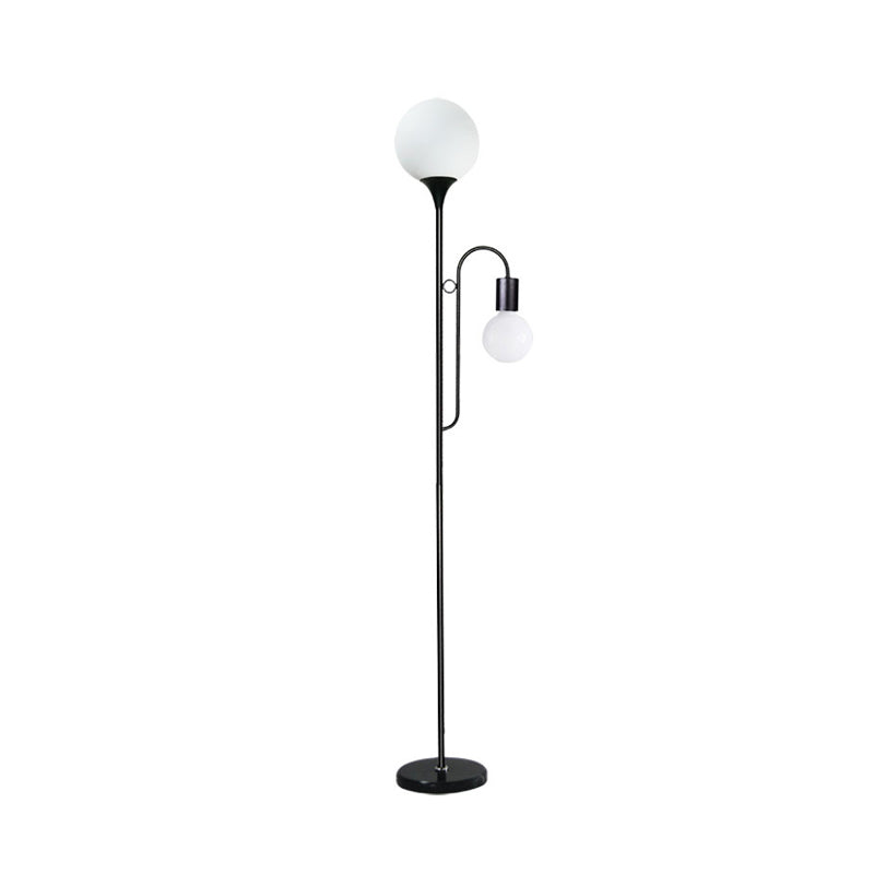 Sleek Glass Ball Standing Lamp: Modern 2-Head Bedroom Reading Light With Curved Arm In Black/White