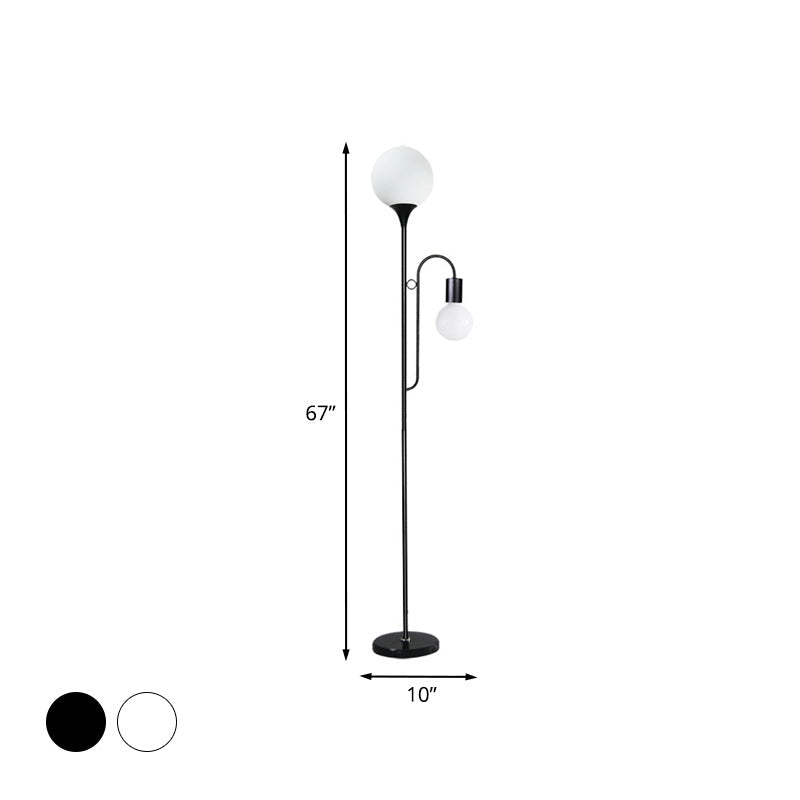 Sleek Glass Ball Standing Lamp: Modern 2-Head Bedroom Reading Light With Curved Arm In Black/White