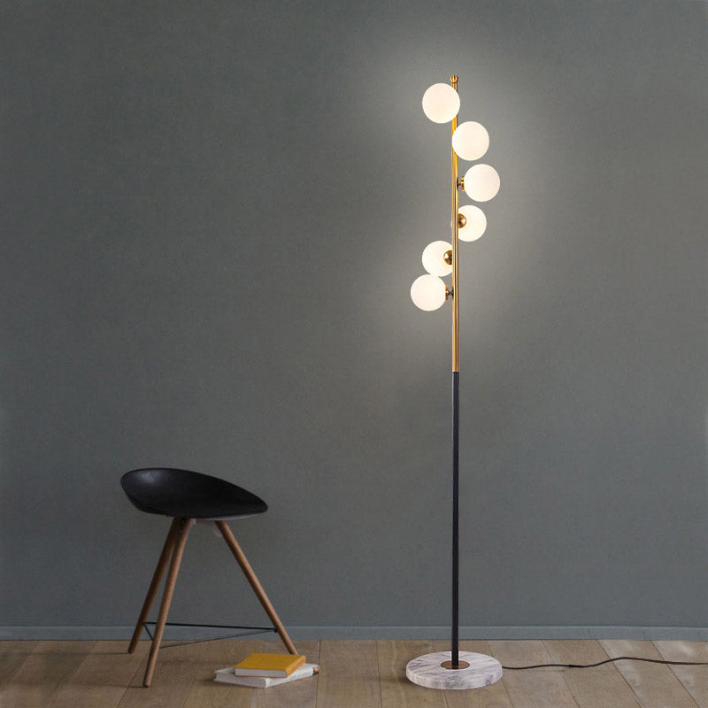 Sleek Black-Gold Led Floor Lamp With Glass Stand And Spiral Design For Study Room