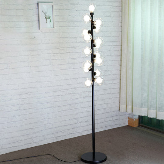 Nordic Glass Led Floor Lamp With Tree Design - Orb Shape Black Standing Light For Bedroom