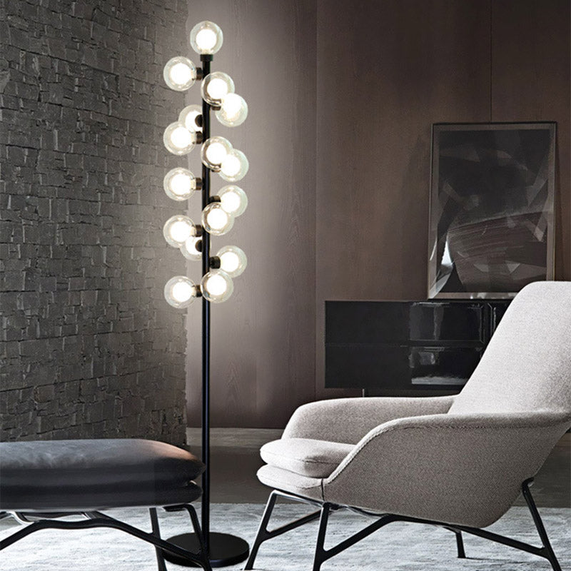 Nordic Glass Led Floor Lamp With Tree Design - Orb Shape Black Standing Light For Bedroom