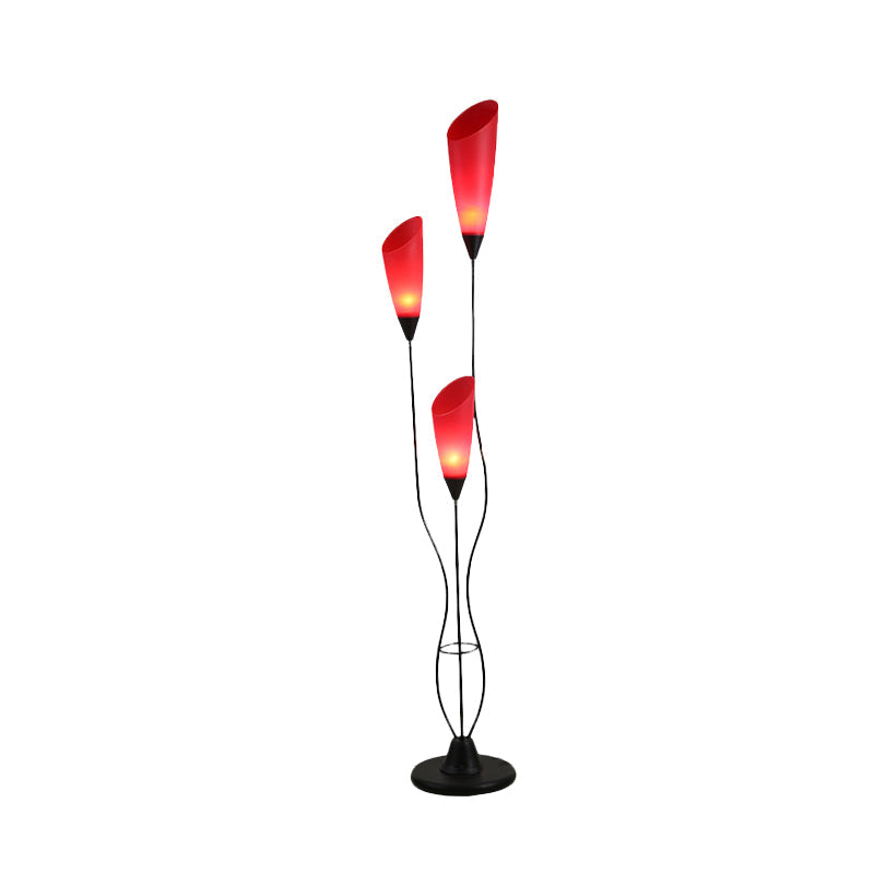 Metallic Red Torchiere Floor Reading Lamp With 3 Adjustable Heads - Perfect For Living Rooms