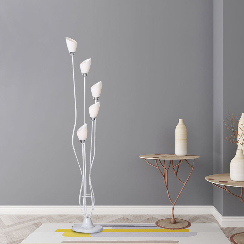 Contemporary Metal Torchiere Floor Lamp With 5-Bulbs - White Standing Light For Study Room