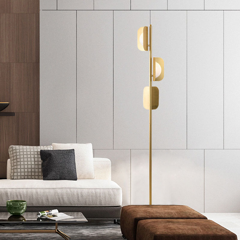 Modern Gold Metal Geometric Reading Floor Lamp - Sleek 3-Bulb Standing Light For Living Room
