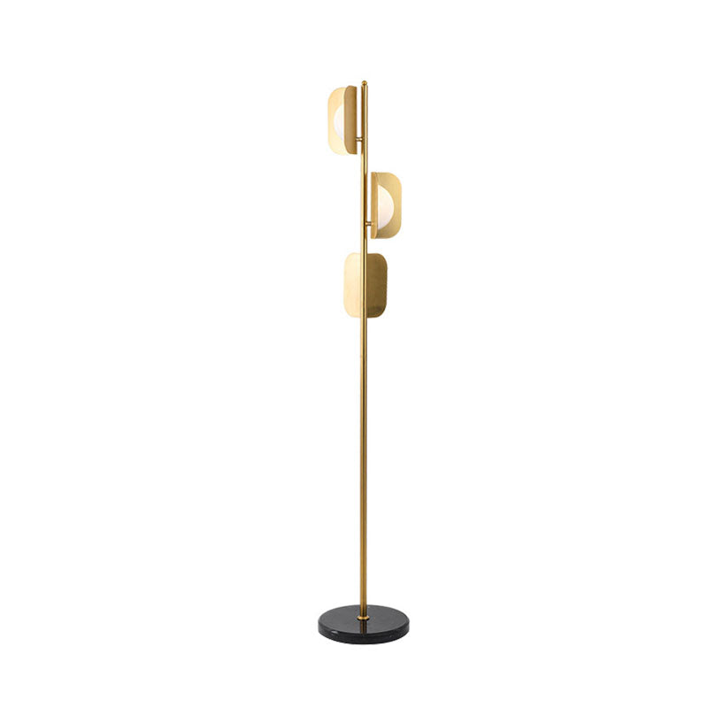 Modern Gold Metal Geometric Reading Floor Lamp - Sleek 3-Bulb Standing Light For Living Room