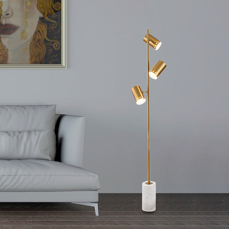 Gold Column Floor Lamp - Sleek Design With 3 Bulbs Bedroom Reading Light