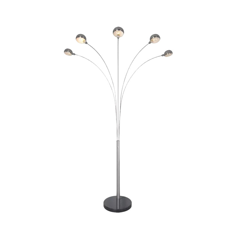 Minimal Tree Standing Lamp With Semi-Globe Metallic Shade - Silver Finish