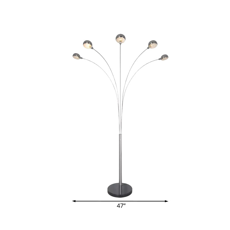 Minimal Tree Standing Lamp With Semi-Globe Metallic Shade - Silver Finish