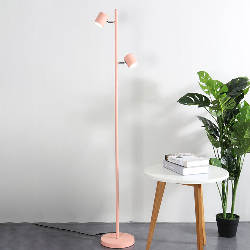 Macaron Metallic Led Cylinder Floor Lamp For Study Room White/Pink/Green Pink