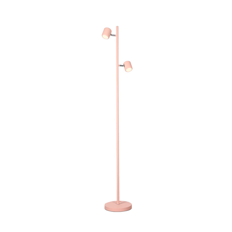 Macaron Metallic Led Cylinder Floor Lamp For Study Room White/Pink/Green