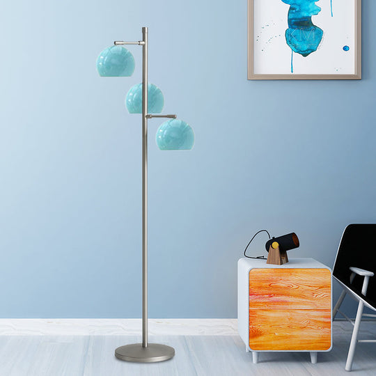 Simplicity Sphere-Shaped Metal Floor Lamp With 3 Heads In Black/White/Blue - Ideal For Living Room