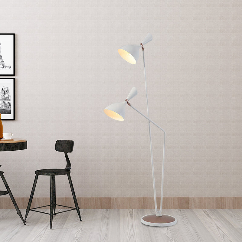 Modern Metal Flared Floor Reading Lamp With 2-Head White Stand Up Light For Bedroom