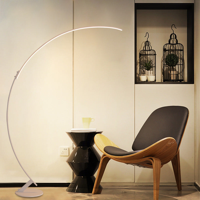 Arched Led Floor Reading Lamp With Simplicity Metallic Design Warm/White Light - White