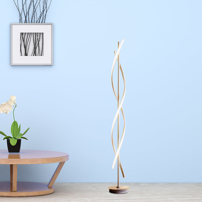 Modern Metal Led Floor Lamp With Twisted Stand For Study Room - Warm/White Light