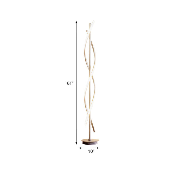 Modern Metal Led Floor Lamp With Twisted Stand For Study Room - Warm/White Light