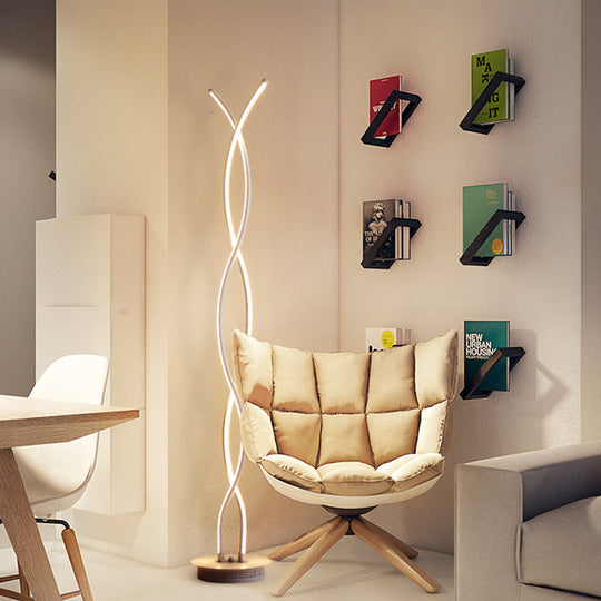 Modern Twist Reading Floor Lamp - Metallic Led Lighting For Bedroom With Stand Warm/White Light
