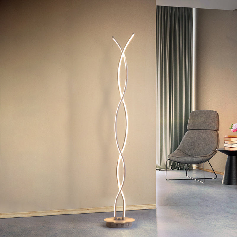 Modern Twist Reading Floor Lamp - Metallic Led Lighting For Bedroom With Stand Warm/White Light