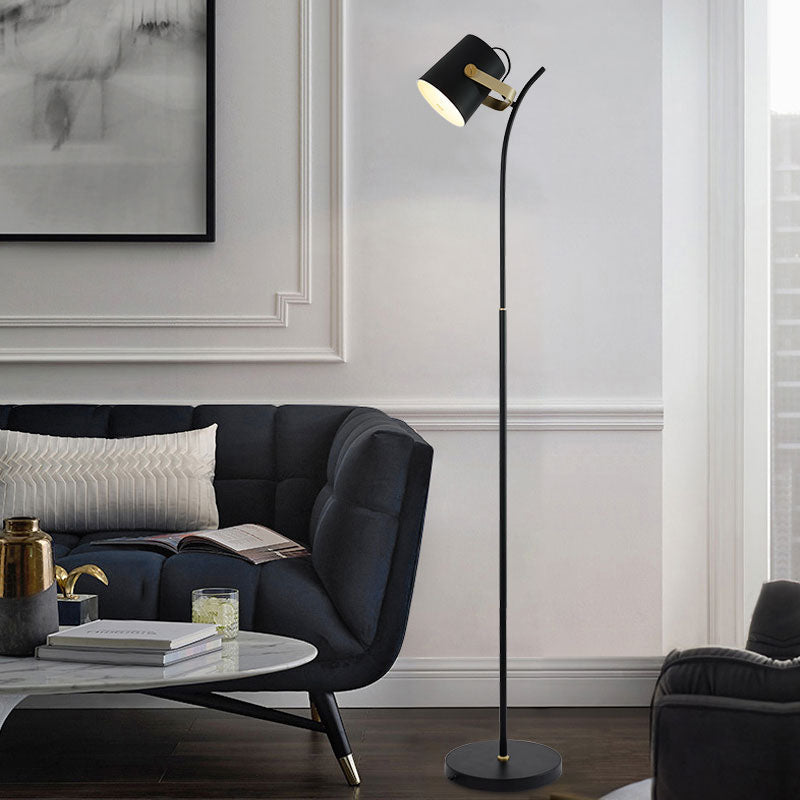 Modern Metallic Floor Lamp: Black Cylinder Spot Light With Handle For Living Room