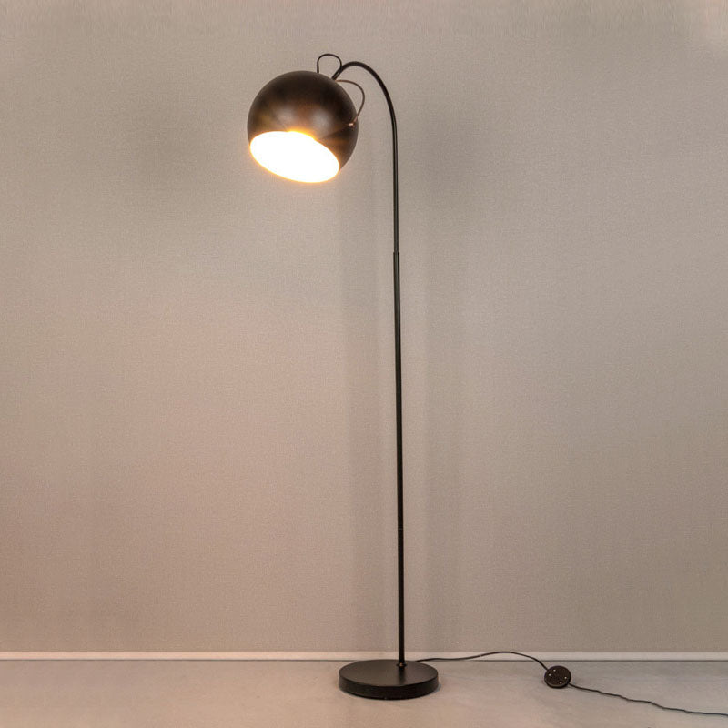 Minimalist Metal Dome Shade Floor Lamp With Arc Arm - Single Head Bedroom Light In White/Black