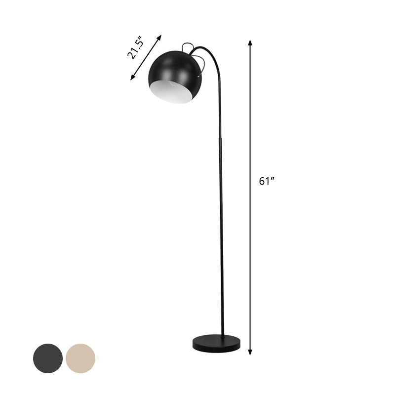 Minimalist Metal Dome Shade Floor Lamp With Arc Arm - Single Head Bedroom Light In White/Black