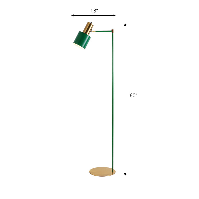 Green Finish Tubular Reading Floor Lamp With Modern Led And Right Angle Arm
