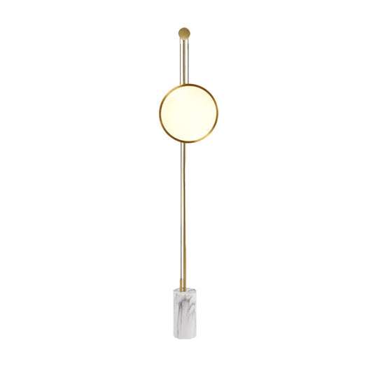 Modern Gold Finish Round Panel Led Floor Lamp - Metallic Stand Up Light For Living Room