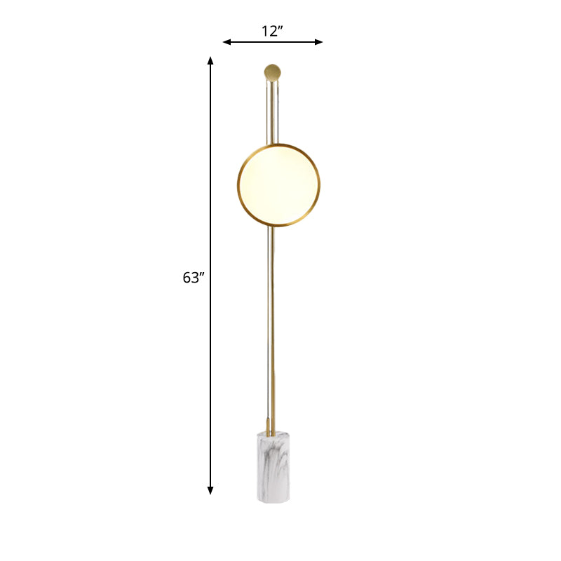 Modern Gold Finish Round Panel Led Floor Lamp - Metallic Stand Up Light For Living Room