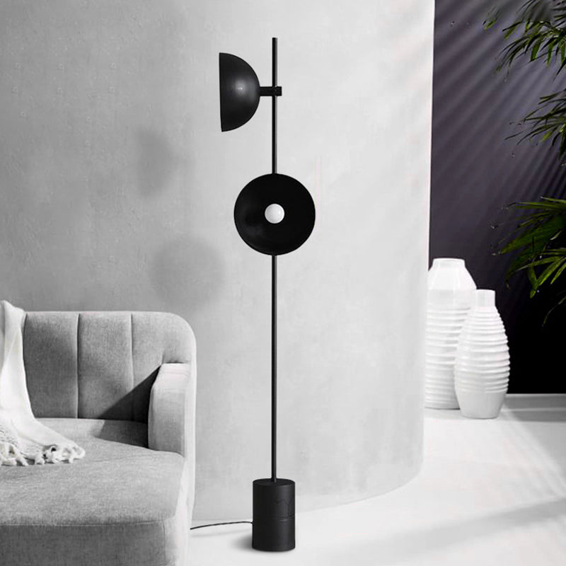 Minimalist Metal Shade Black Finish Reading Floor Lamp With 2 Bulbs