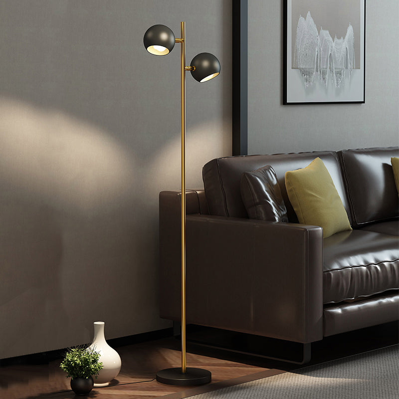 Sleek Domed Shade Metal Floor Lamp - 2 Lights Black/Gold Perfect For Living Rooms Black