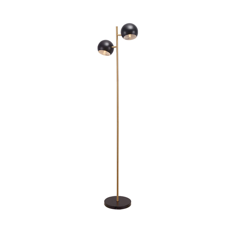 Sleek Domed Shade Metal Floor Lamp - 2 Lights Black/Gold Perfect For Living Rooms