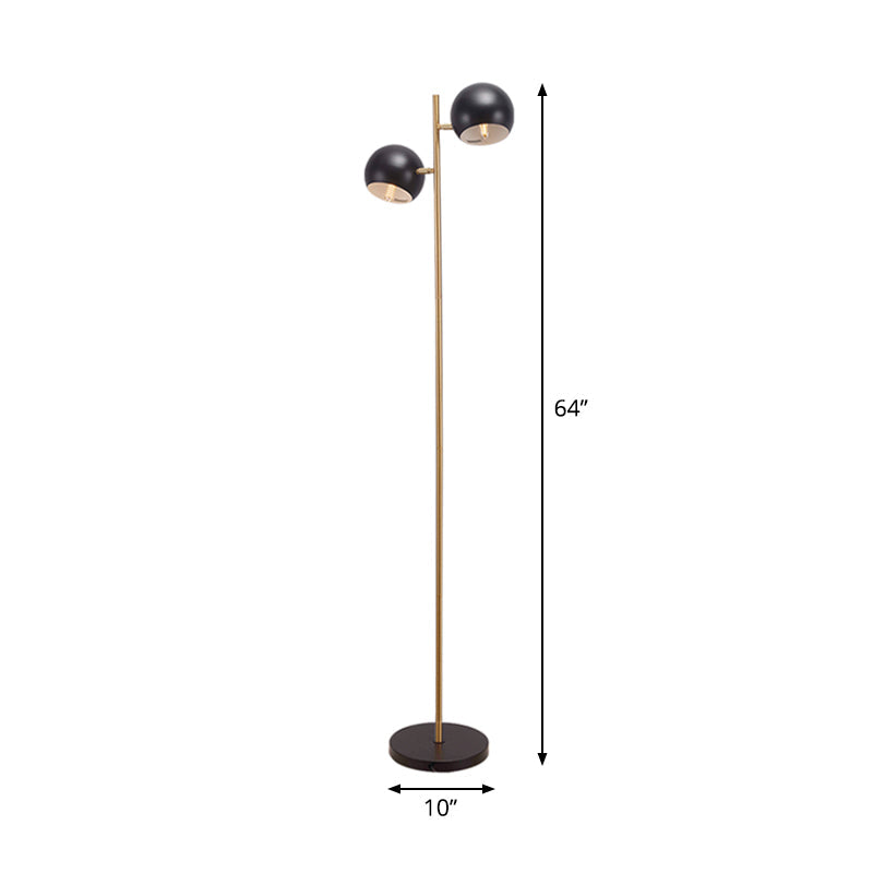 Sleek Domed Shade Metal Floor Lamp - 2 Lights Black/Gold Perfect For Living Rooms