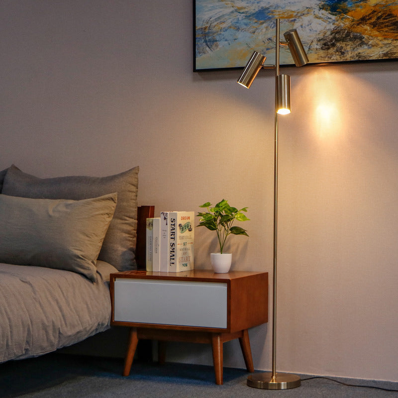 Modern Gold Bedroom Tree Floor Lamp With Tubular Metallic Design And 3-Head Reading Light