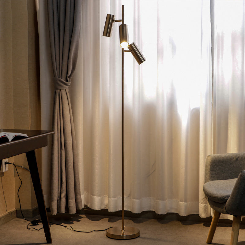 Modern Gold Bedroom Tree Floor Lamp With Tubular Metallic Design And 3-Head Reading Light