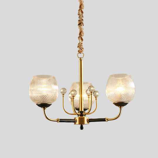 Up Chandelier In Brass: Ribbed Glass Snifter Cup Pendant Lamp - Postmodern 3/6 Heads For Dining Room