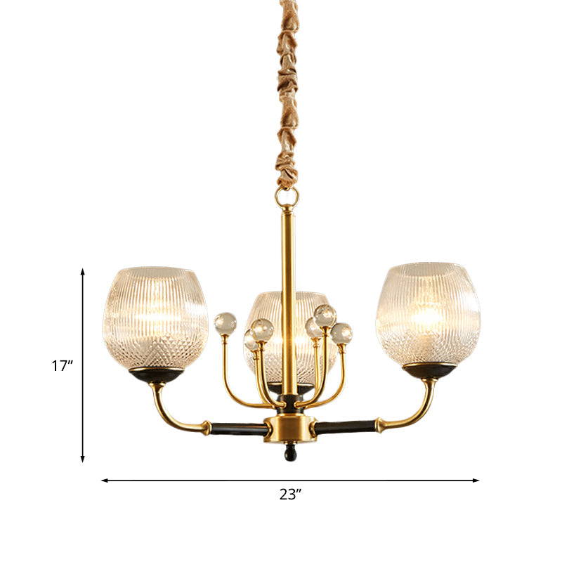 Up Chandelier In Brass: Ribbed Glass Snifter Cup Pendant Lamp - Postmodern 3/6 Heads For Dining Room