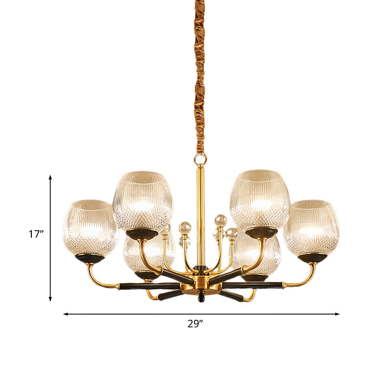 Up Chandelier In Brass: Ribbed Glass Snifter Cup Pendant Lamp - Postmodern 3/6 Heads For Dining Room
