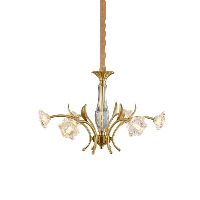 6-Light Gold Crystal Flower Chandelier Pendant Lamp For Dining Table