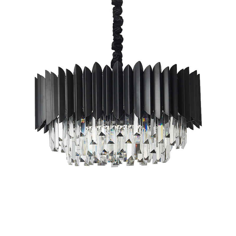 Modern Drum Crystal Prisms Chandelier - 4-Bulb Black Living Room Hanging Pendant Light