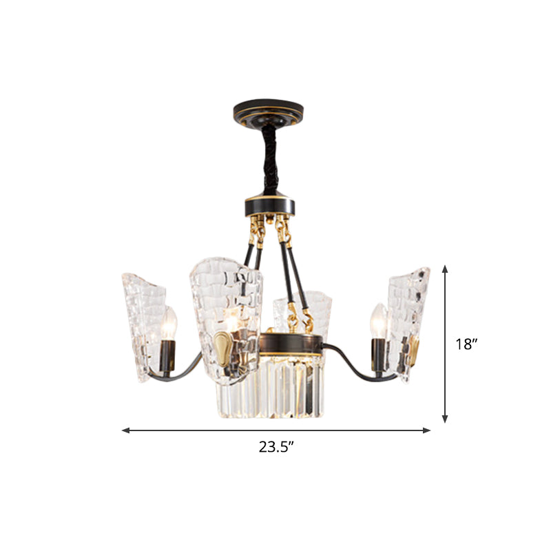 Modern Black and Gold Chandelier with Clear Crystal Shade - 4 Bulb Dining Room Pendulum Light