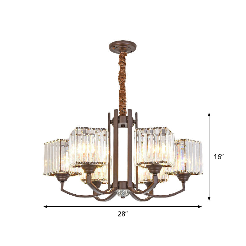Cuboid Crystal Block Chandelier - Modernist Pendant Lamp with 3/6 Lights for Dining Room in Coffee color
