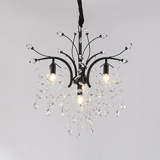 Modern Black Crystal Pendant Light Kit - Beveled Branch Design, 4 Bulbs - Elegant Candle Chandelier Lamp