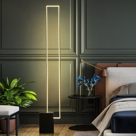 Minimal Led Black Floor Lamp With Metallic Rectangle Frame - Ideal For Bedroom Reading