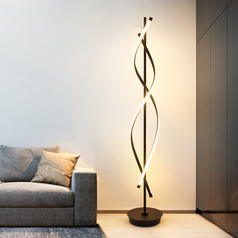 Black Twist Floor Lamp With Led Light In Warm/White - Stylish Reading Lighting / Warm