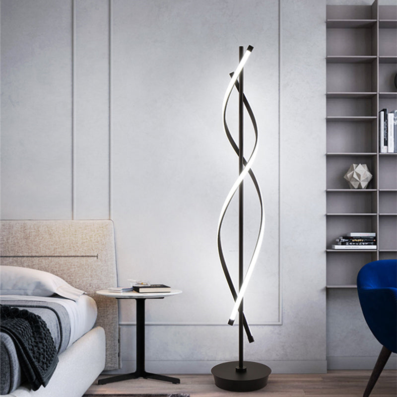 Black Twist Floor Lamp With Led Light In Warm/White - Stylish Reading Lighting