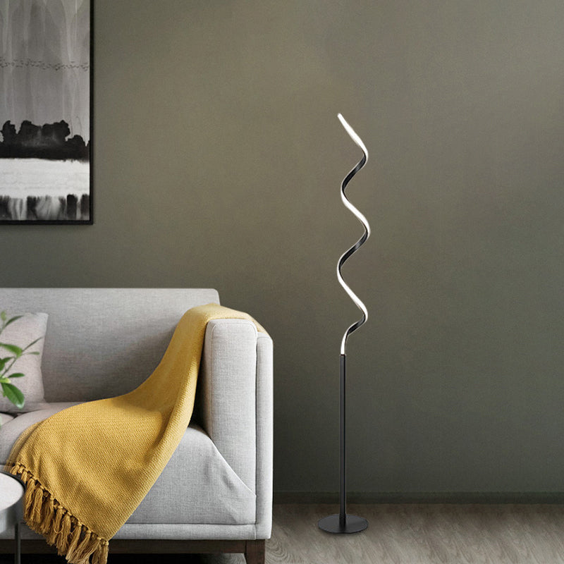 Modern Spiral Floor Reading Lamp With Metal Led Light For Bedroom - Black/White