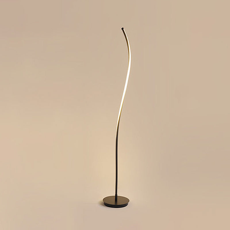 Nordic Led Floor Reading Lamp: Curved Metallic Stand For Living Room Black/White