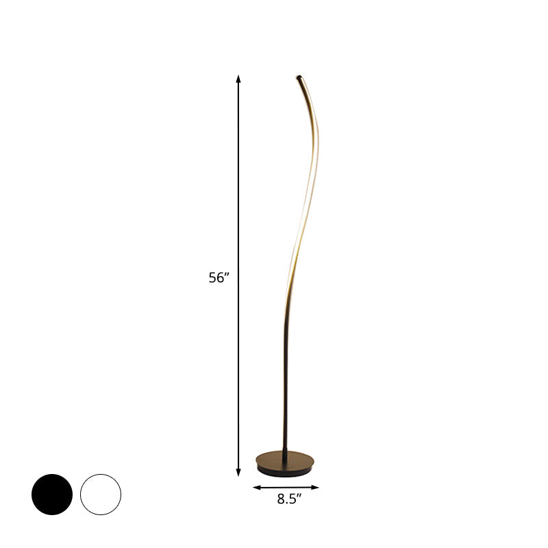 Nordic Led Floor Reading Lamp: Curved Metallic Stand For Living Room Black/White